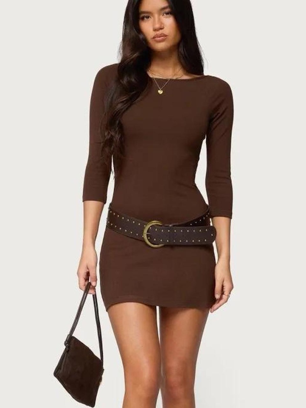 Edikted Chocolate Brown Bodycon Mini Dress